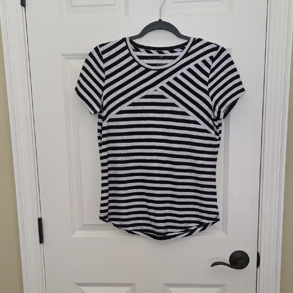 Talbots Black and White Striped Short Sleeve Tee